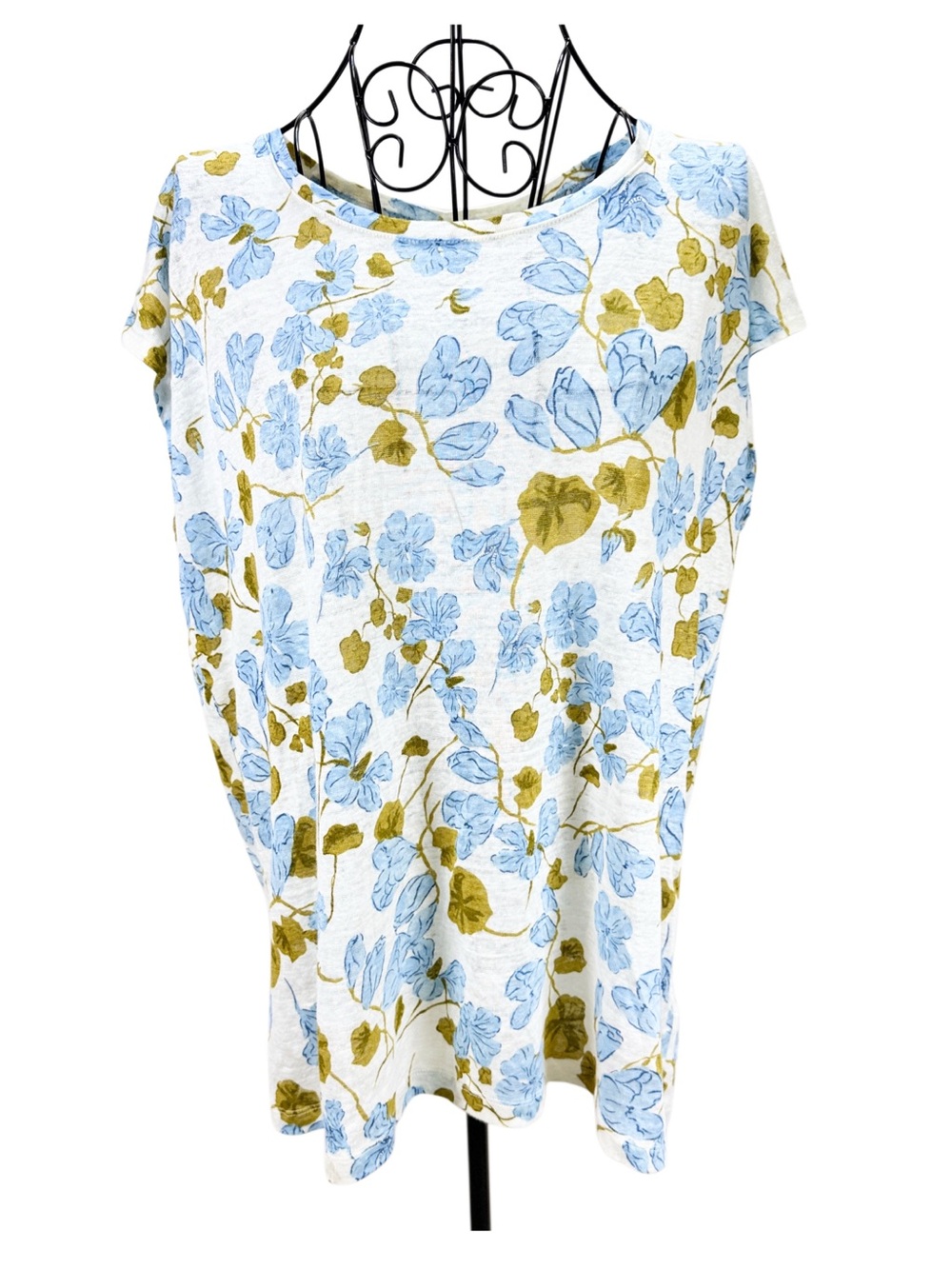 Joie Light Blue & Olive Floral 100% Linen Tunic